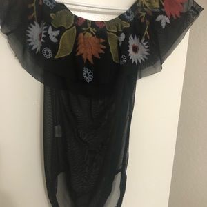 Off shoulder mesh bodysuit top